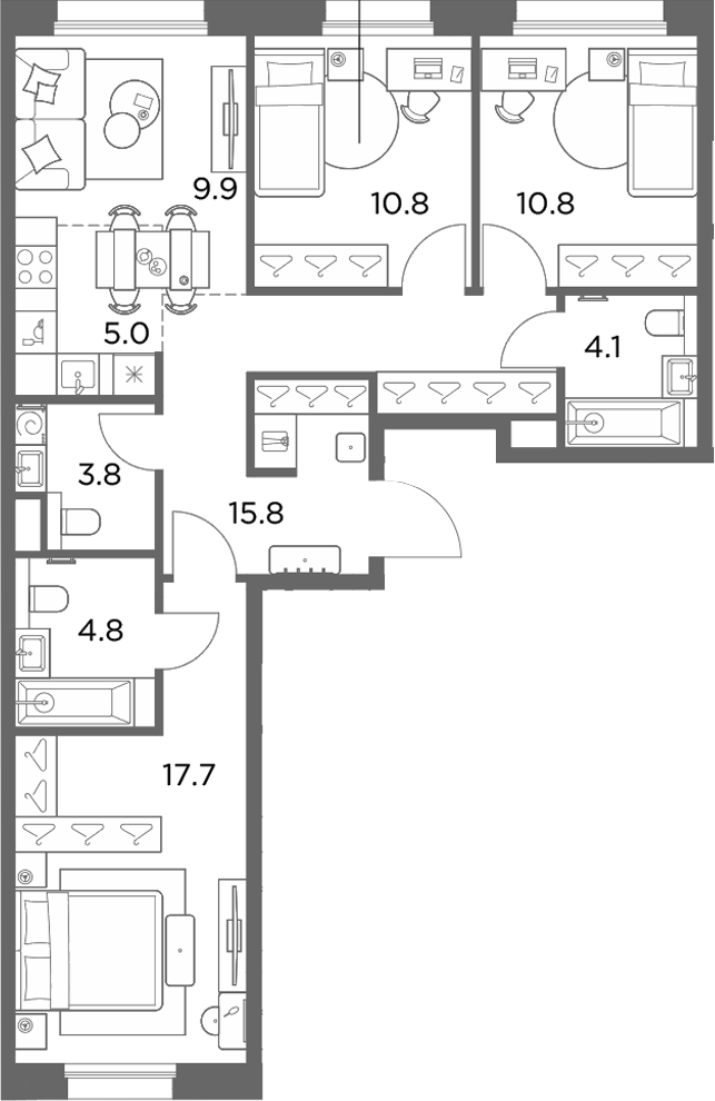 3-комн., 82.7 м², 4/6 этаж, ЖК «Станиславский»
