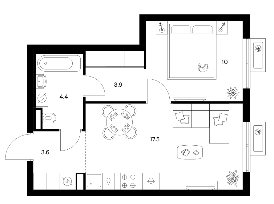 1-комн., 39.4 м², 15/25 этаж, ЖК «Ярославский»