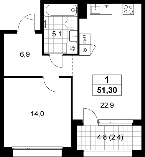2-комн., 48.9 м², 8/8 этаж, ЖК «Хольм»
