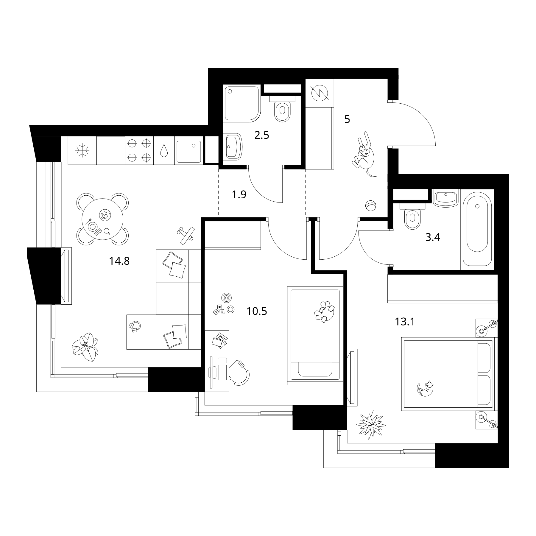 2-комн., 51.2 м², 17/28 этаж, ЖК «Зеленый парк»