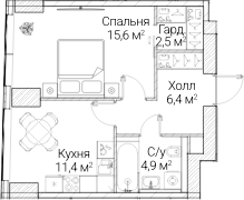 1-комн., 40.87 м², 4/60 этаж, ЖК «СЕЗАР БУДУЩЕЕ»