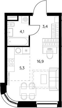 Студия, 30 м², 34/43 этаж, ЖК «Адмирал»