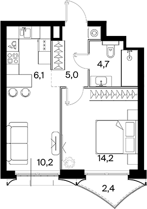 2-комн., 40.1 м², 8/16 этаж, ЖК «26 ПАРКВЬЮ»
