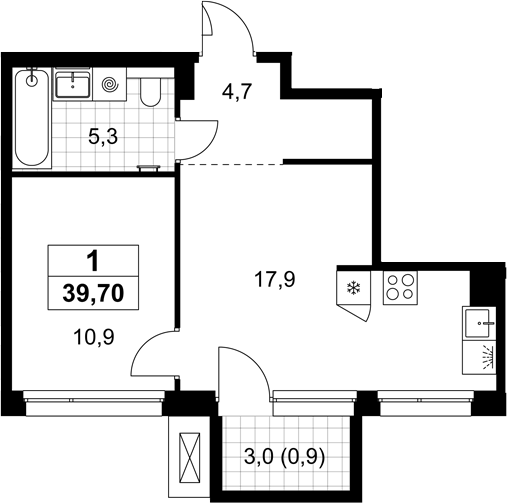 2-комн., 38.8 м², 4/8 этаж, ЖК «Хольм»