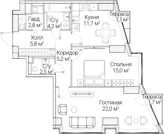 2-комн., 67.73 м², 4/60 этаж, ЖК «СЕЗАР БУДУЩЕЕ»