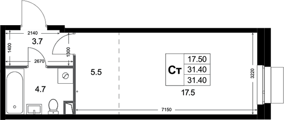 Студия, 31.4 м², 1/3 этаж, ЖК «Кореневский Форт 2.3»