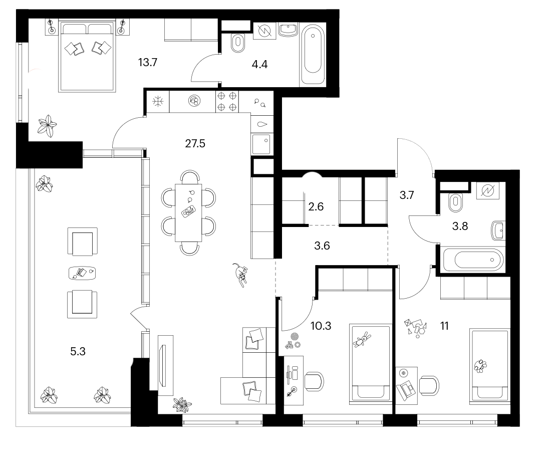 3-комн., 80.6 м², 13/16 этаж, ЖК «Бунинская набережная»