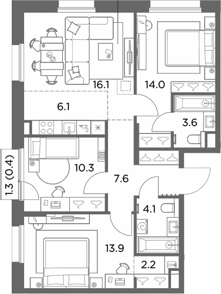 4+ комнаты, 77.9 м², 6/6 этаж, ЖК «Станиславский»