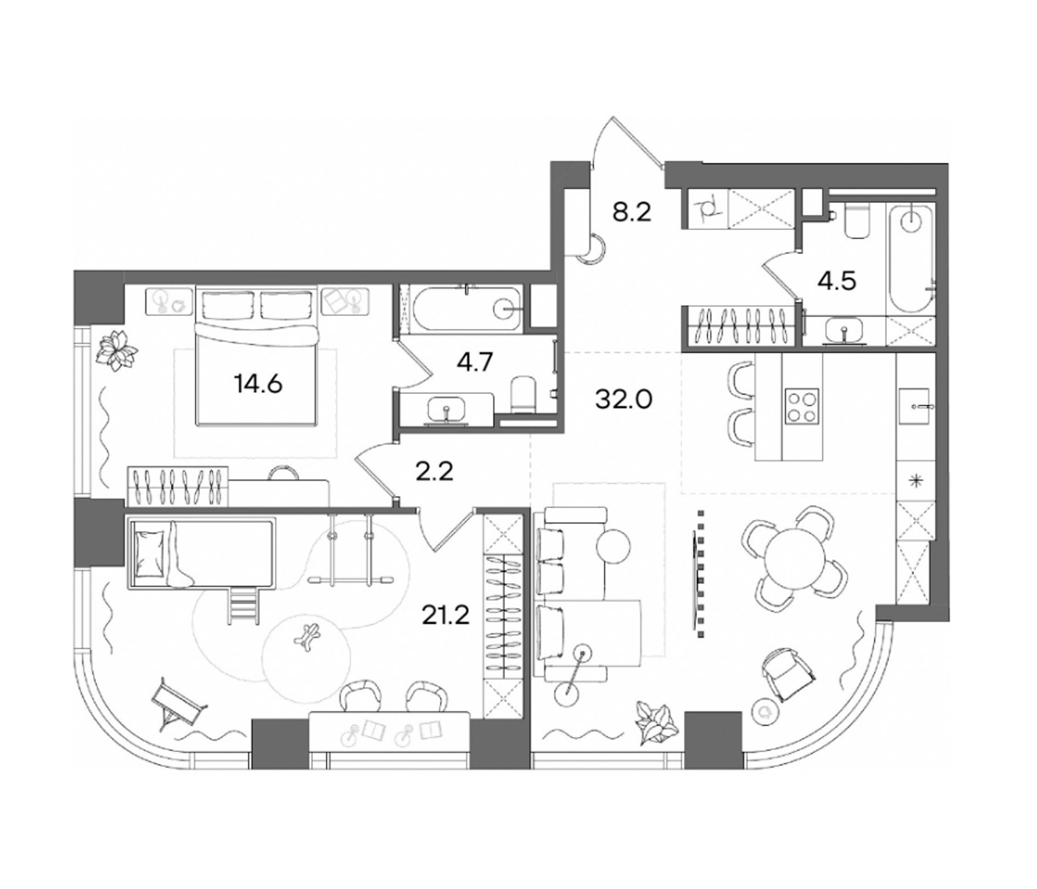 3-комн., 87.4 м², 41/50 этаж, ЖК «СТОУН Блик»