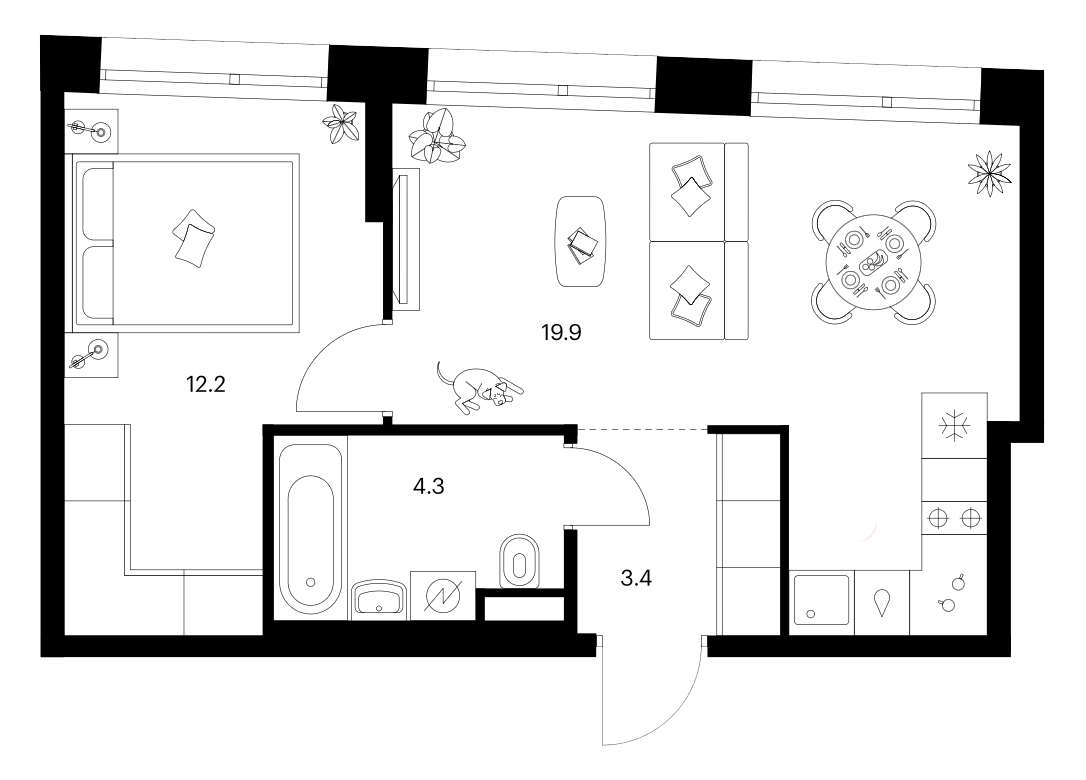 1-комн., 39.8 м², 30/30 этаж, ЖК «Строгино 360»