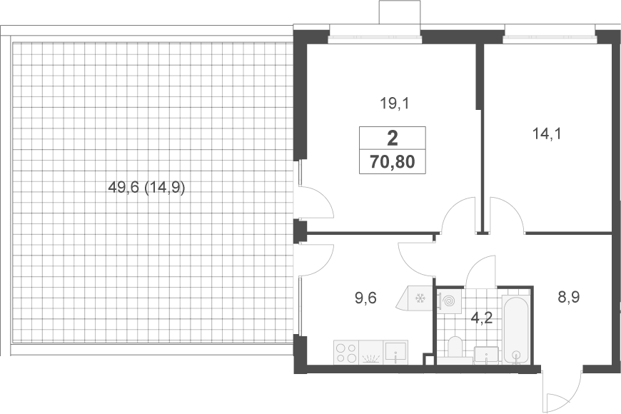 2-комн., 55.9 м², 2/17 этаж, ЖК «Скандинавия»