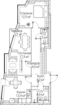2-комн., 61.43 м², 55/60 этаж, ЖК «СЕЗАР БУДУЩЕЕ»