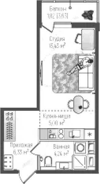 Студия, 29.18 м², 2/9 этаж, ЖК «Рига Хиллс»