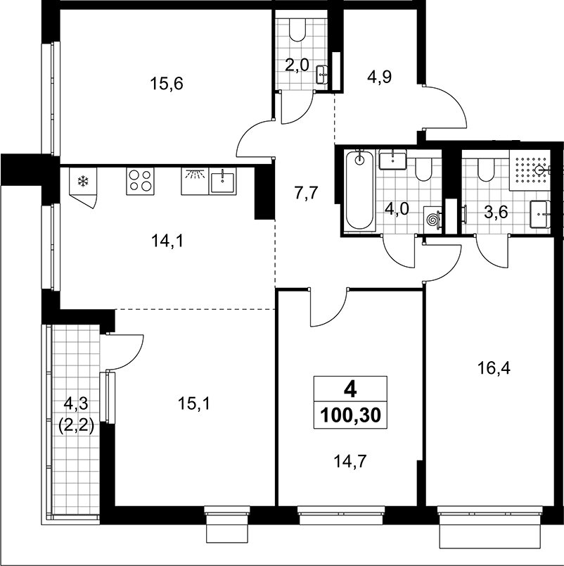 4+ комнаты, 98.1 м², 12/17 этаж, ЖК «Деснаречье»