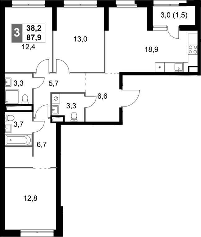4+ комнаты, 86.2 м², 29/29 этаж, ЖК «Скай Гарден»
