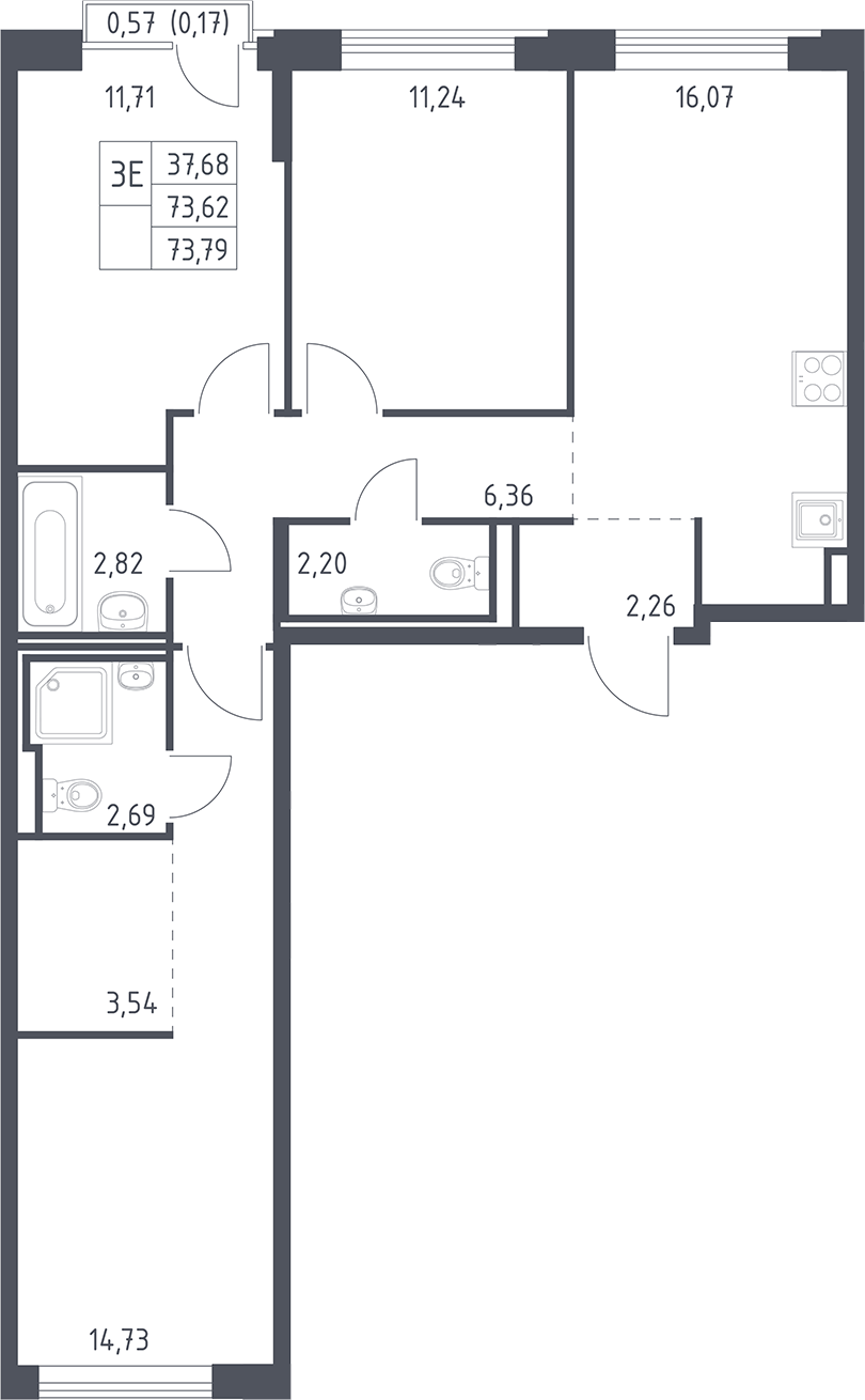 4+ комнаты, 73.62 м², 11/12 этаж, ЖК «Рублевский квартал»