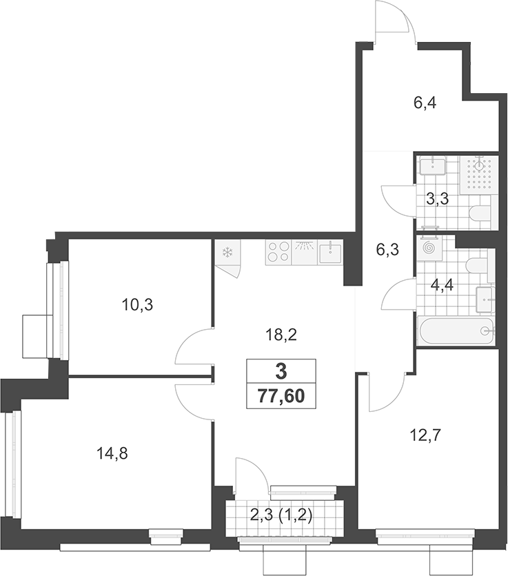 4+ комнаты, 76.4 м², 17/19 этаж, ЖК «Южные сады»