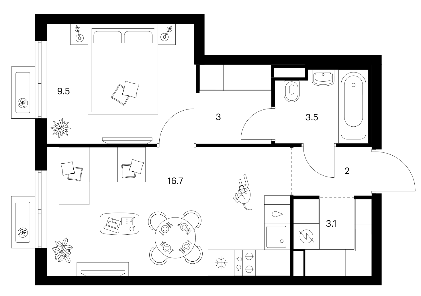 1-комн., 37.8 м², 6/25 этаж, ЖК «Ярославский»