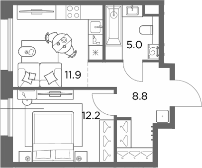 1-комн., 37.9 м², 6/6 этаж, ЖК «Станиславский»
