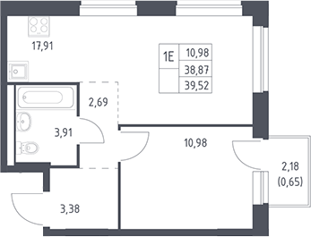 2-комн., 38.87 м², 6/12 этаж, ЖК «Рублевский квартал»