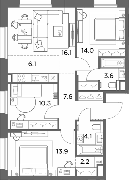4+ комнаты, 77.9 м², 5/6 этаж, ЖК «Станиславский»