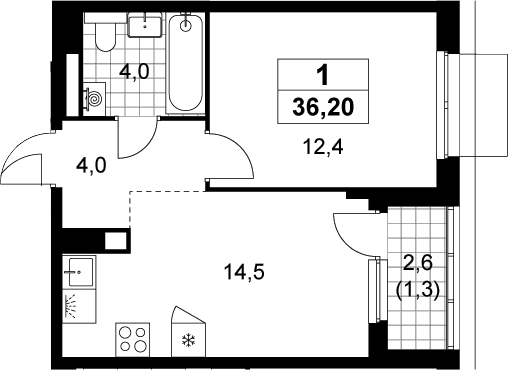 1-комн., 34.9 м², 6/15 этаж, ЖК «Деснаречье»