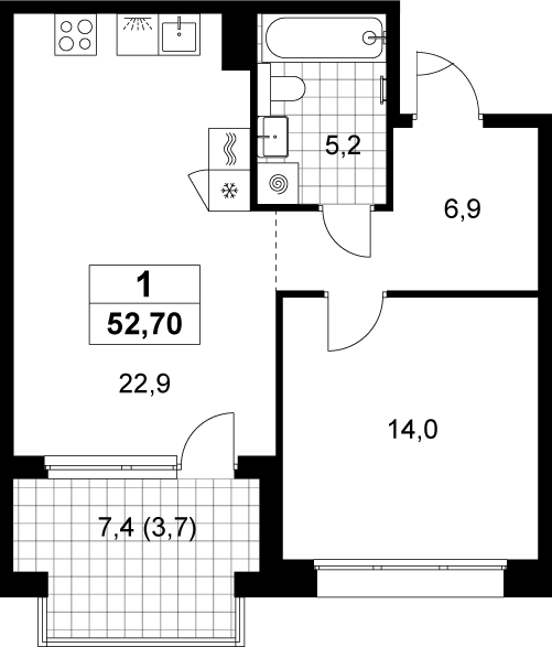 2-комн., 49 м², 7/8 этаж, ЖК «Хольм»