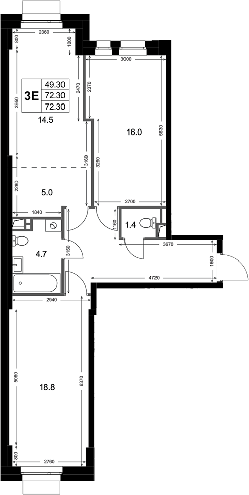 3-комн., 72.3 м², 1/3 этаж, ЖК «Кореневский Форт 2.3»