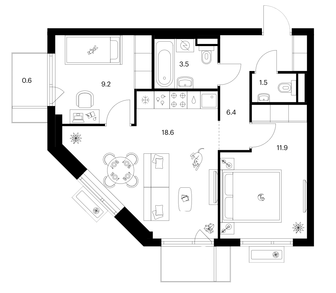 2-комн., 51.1 м², 5/25 этаж, ЖК «Белая Дача парк»