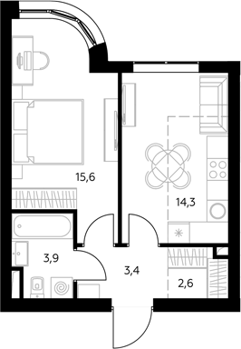 1-комн., 40.4 м², 11/43 этаж, ЖК «Адмирал»