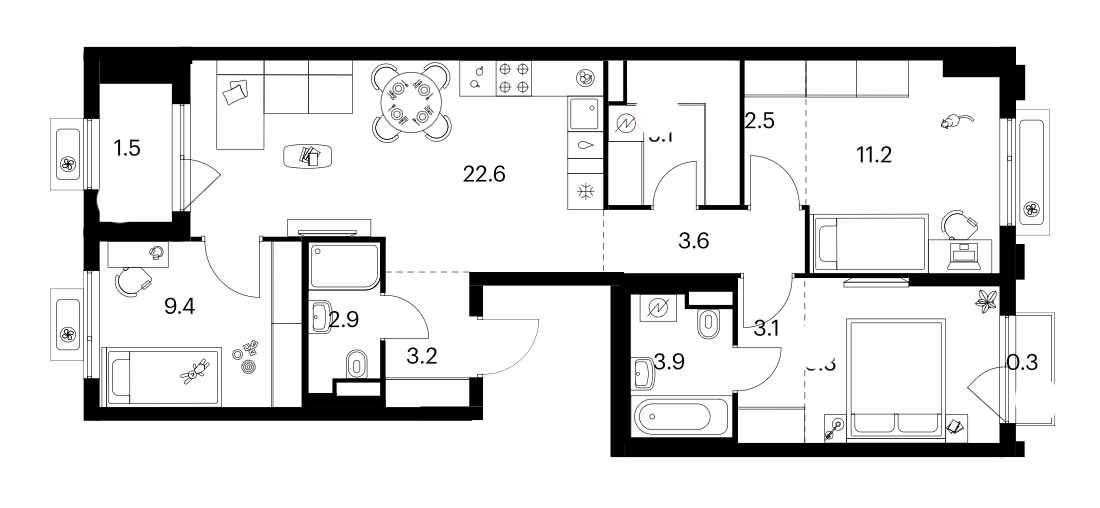 3-комн. Белая Дача парк