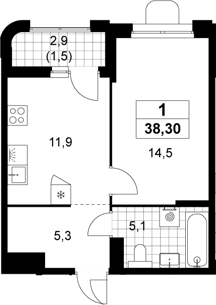 1-комн., 36.8 м², 12/14 этаж, ЖК «Прокшино»