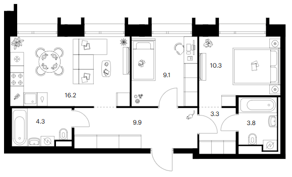 2-комн., 56.9 м², 20/28 этаж, ЖК «Зеленый парк»