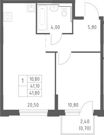 2-комн., 41.1 м², 8/20 этаж, ЖК «Химки Парк»