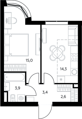 1-комн., 39.7 м², 7/43 этаж, ЖК «Адмирал»