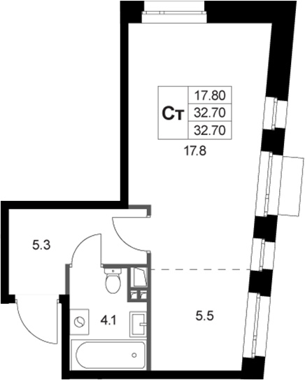 Студия, 32.7 м², 2/3 этаж, ЖК «Кореневский Форт 2.3»