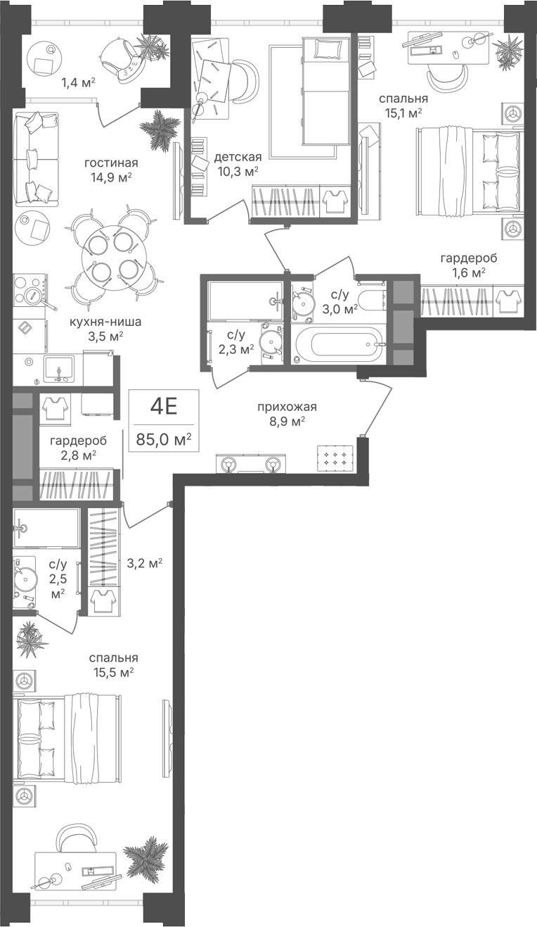 4+ комнаты, 83.6 м², 3/20 этаж, ЖК «Михалковский»