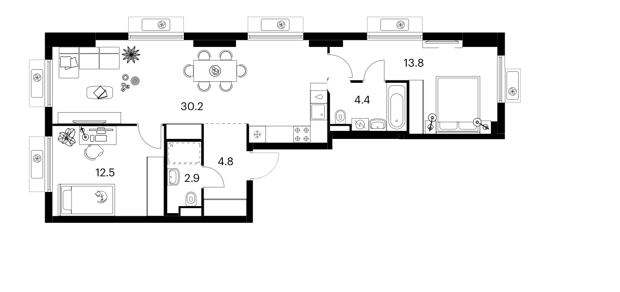 2-комн., 68.6 м², 13/20 этаж, ЖК «Белая Дача парк»