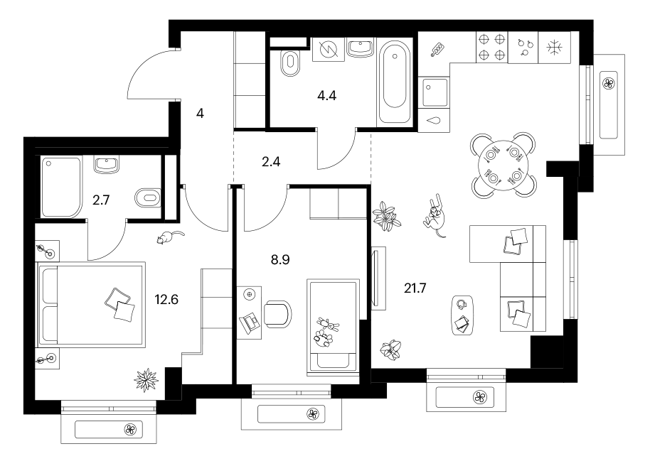 2-комн., 56.7 м², 14/25 этаж, ЖК «Ярославский»