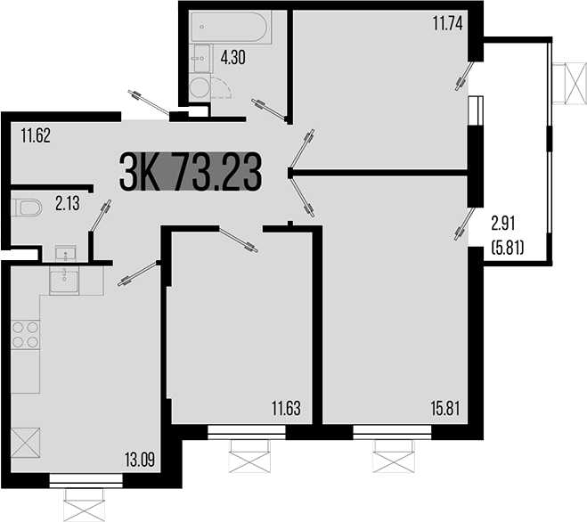 3-комн. квартира, 70.32 м² в ЖК Цветной бульвар — фото 2