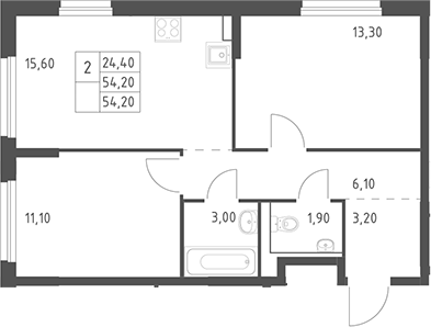 3-комн., 54.2 м², 20/20 этаж, ЖК «Химки Парк»
