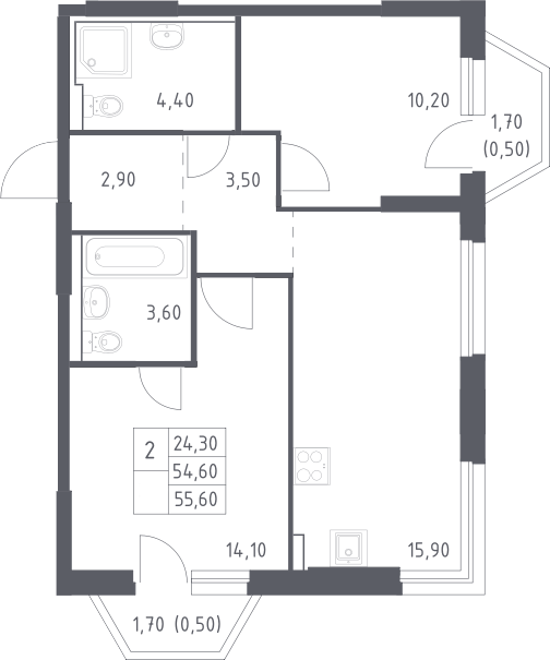 3-комн., 54.6 м², 6/32 этаж, ЖК «Химки Парк»