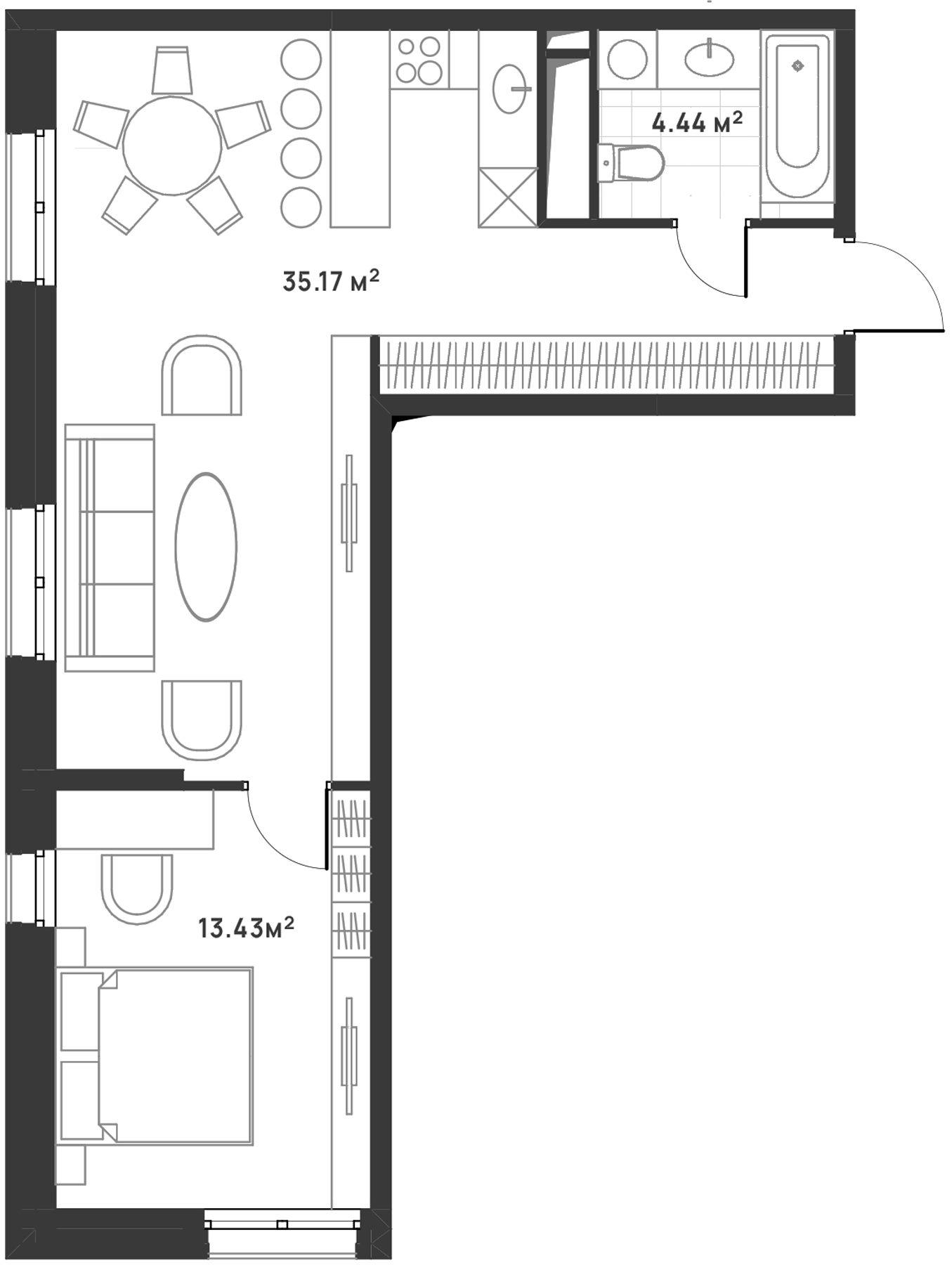 2-комн., 53.04 м², 6/30 этаж, ЖК «Дюна»