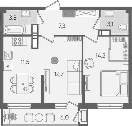 2-комн. квартира, 52.6 м² в ЖК Рекорд — фото 2