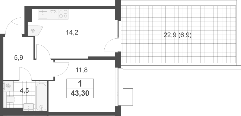 1-комн., 36.4 м², 2/17 этаж, ЖК «Скандинавия»