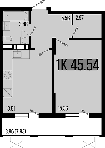 1-комн. квартира, 41.58 м² в ЖК Цветной бульвар — фото 2