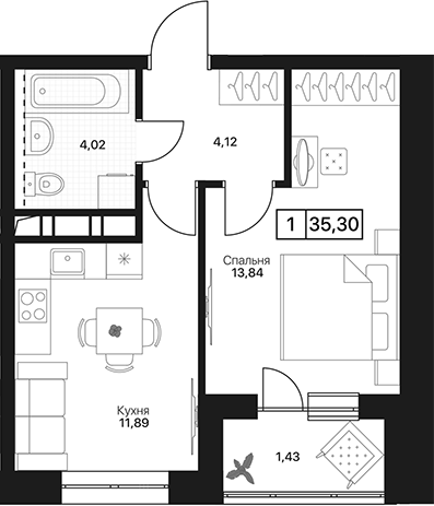 1-комн., 33.87 м², 5/17 этаж, ЖК «Пушкино Град»