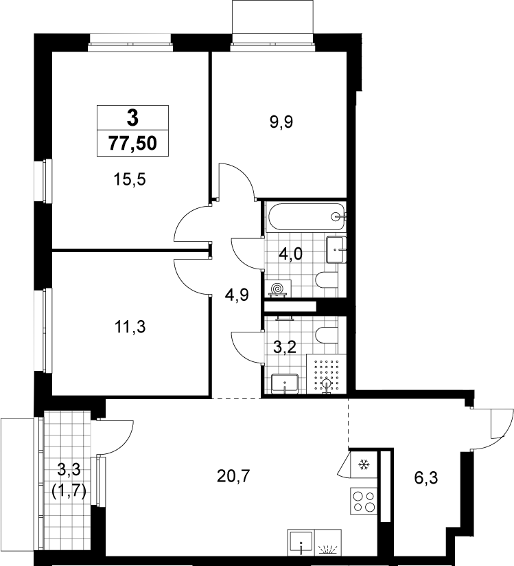 4+ комнаты, 75.8 м², 13/19 этаж, ЖК «Деснаречье»