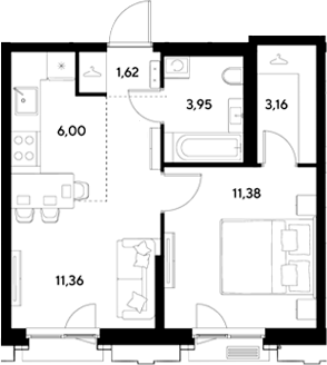 2-комн., 37.47 м², 7/25 этаж, ЖК «ЭВО»