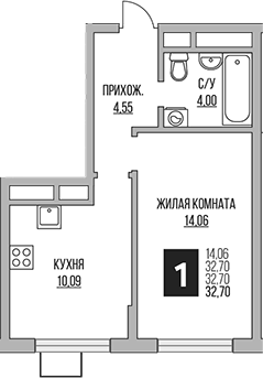 1-комн., 32.7 м², 2/12 этаж, ЖК «Гранель Мытищи»